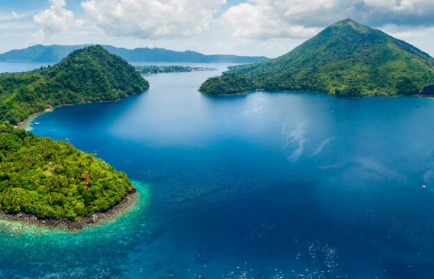 This is an image of two island in indonesia with open ocean